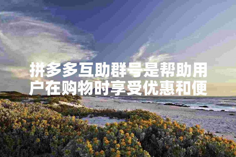 拼多多互助群号是帮助用户在购物时享受优惠和便利的社交平台。