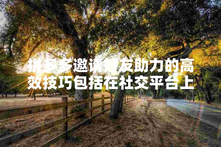 拼多多邀请好友助力的高效技巧包括在社交平台上广泛分享你的助力链接，以及利用拼多多内部的互动功能来增加曝光度。