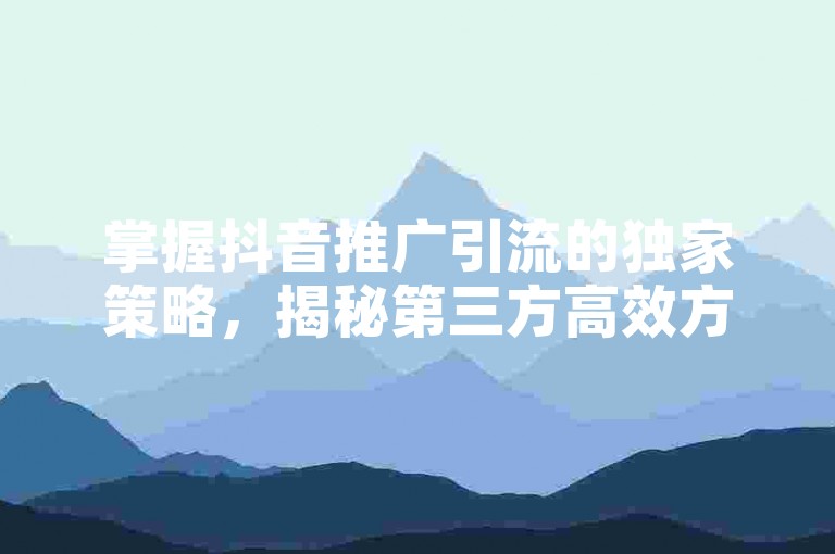 掌握抖音推广引流的独家策略，揭秘第三方高效方法，为2025年的市场领先者铺路！