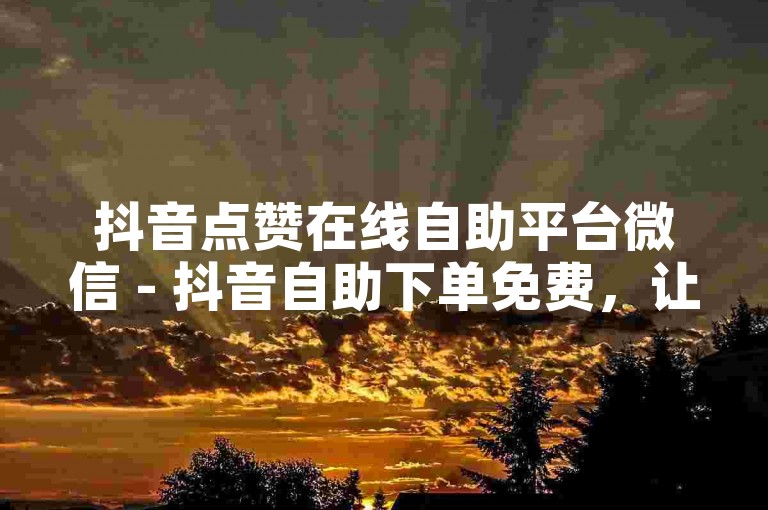 抖音点赞在线自助平台微信 - 抖音自助下单免费，让你轻松获得更多点赞和关注。