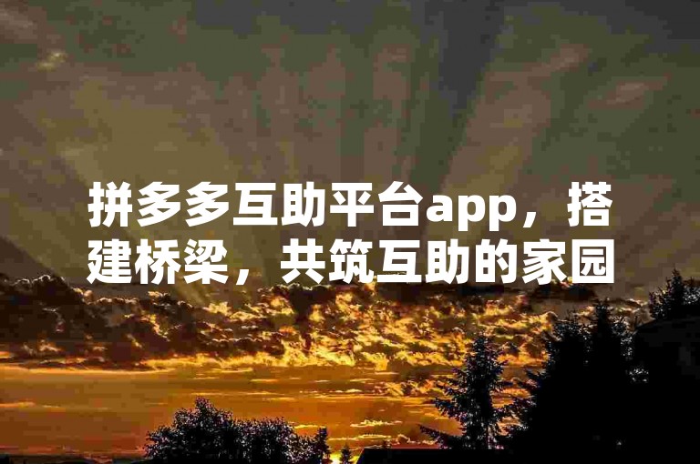 拼多多互助平台app，搭建桥梁，共筑互助的家园。
