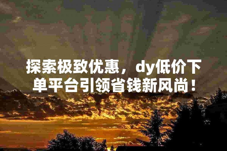 探索极致优惠，dy低价下单平台引领省钱新风尚！