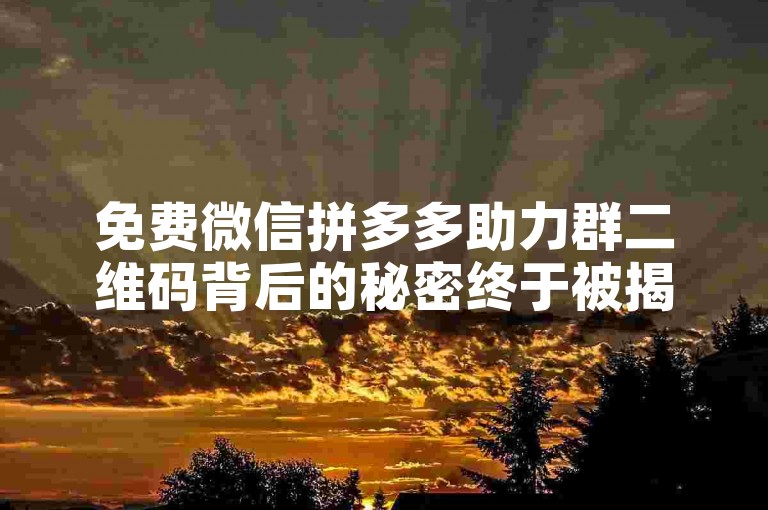 免费微信拼多多助力群二维码背后的秘密终于被揭开了。