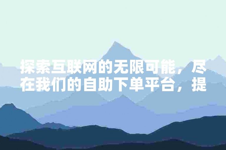 探索互联网的无限可能，尽在我们的自助下单平台，提供全网最具竞争力的价格。