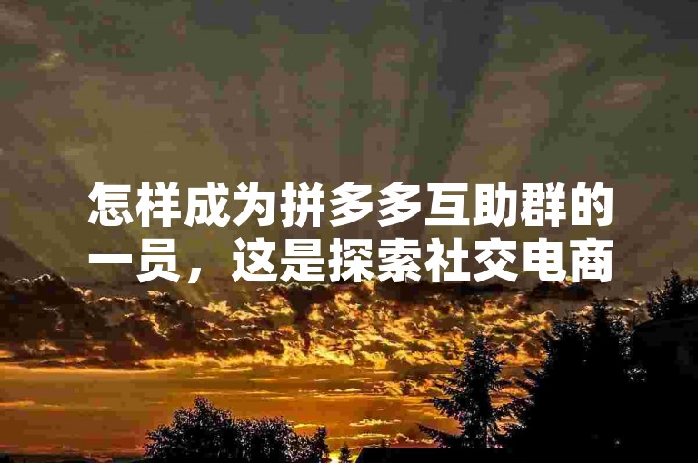 怎样成为拼多多互助群的一员，这是探索社交电商潜力的一种独特途径。