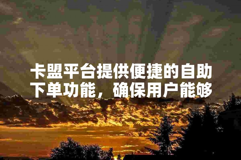 卡盟平台提供便捷的自助下单功能，确保用户能够以低价快速获取所需服务。
