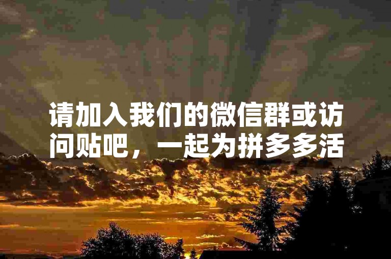 请加入我们的微信群或访问贴吧，一起为拼多多活动互点助力。