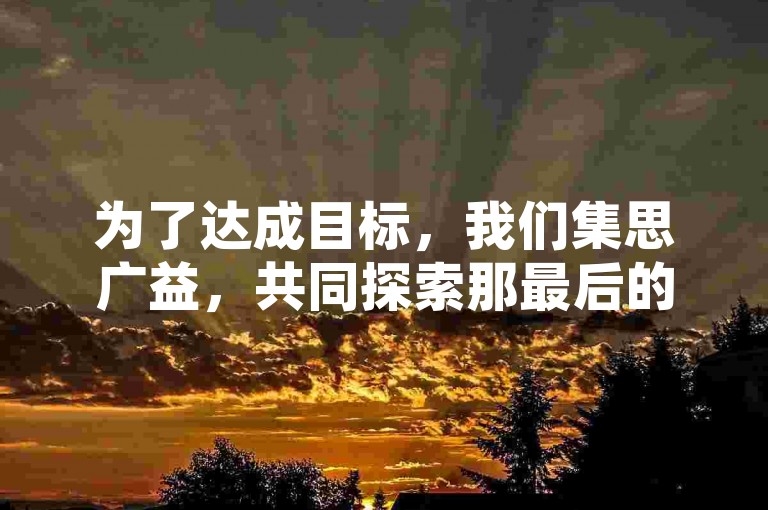 为了达成目标，我们集思广益，共同探索那最后的0.01解决方法。