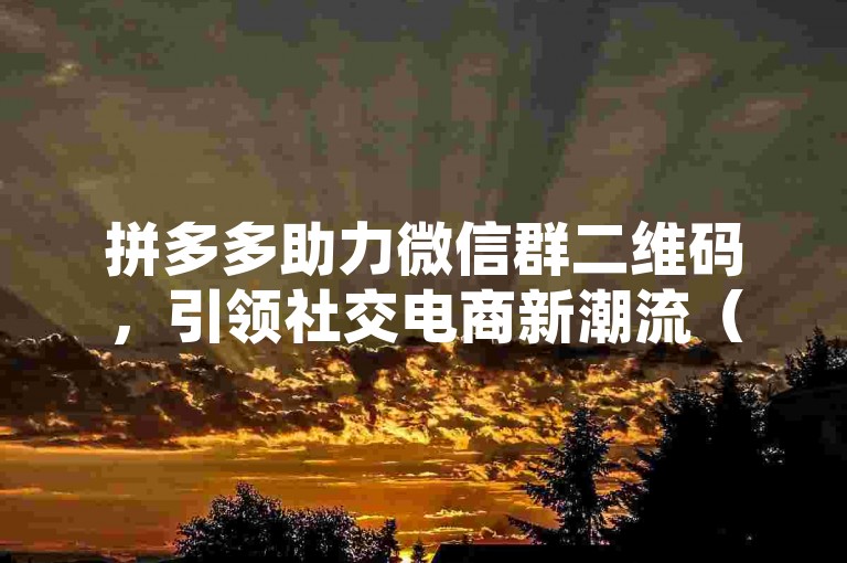 拼多多助力微信群二维码，引领社交电商新潮流（2024展望）。