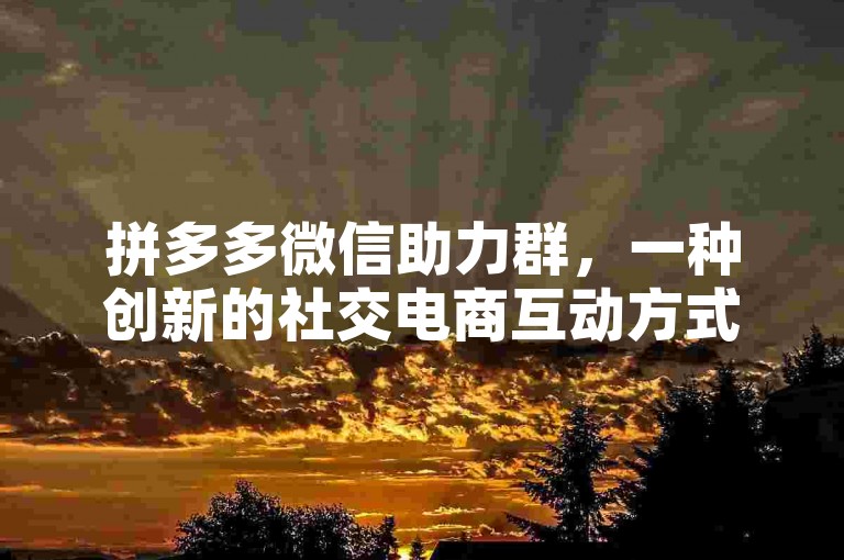拼多多微信助力群，一种创新的社交电商互动方式的尝试。