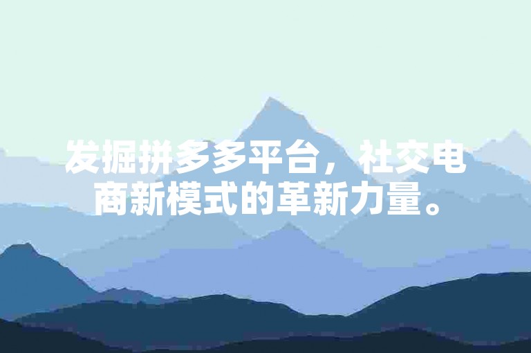 发掘拼多多平台，社交电商新模式的革新力量。