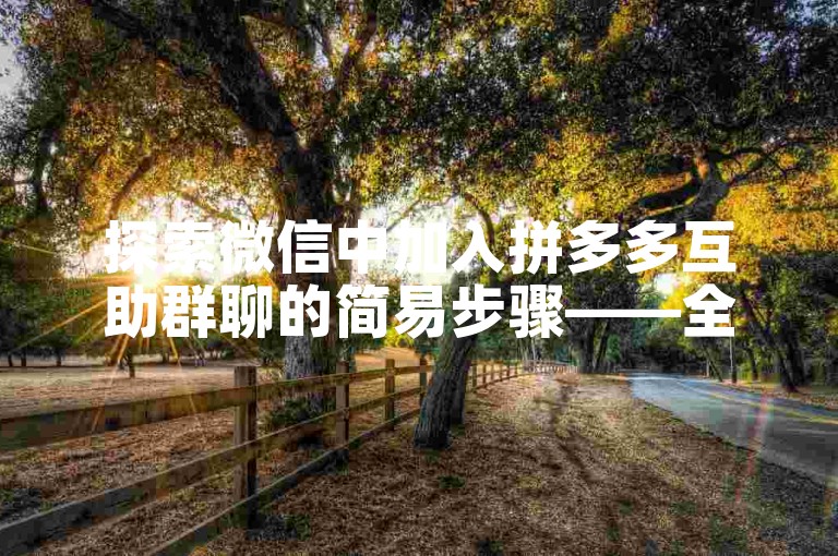 探索微信中加入拼多多互助群聊的简易步骤——全面解析。