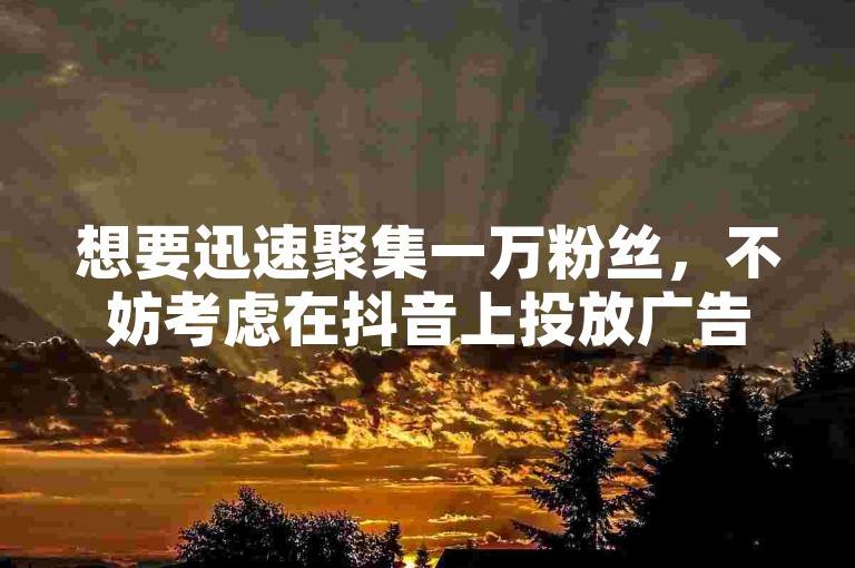 想要迅速聚集一万粉丝，不妨考虑在抖音上投放广告以增加播放量，同时快手平台上一毛钱的推广服务也值得尝试，至于500个抖音粉丝的报价，更是有惊喜等待着你！