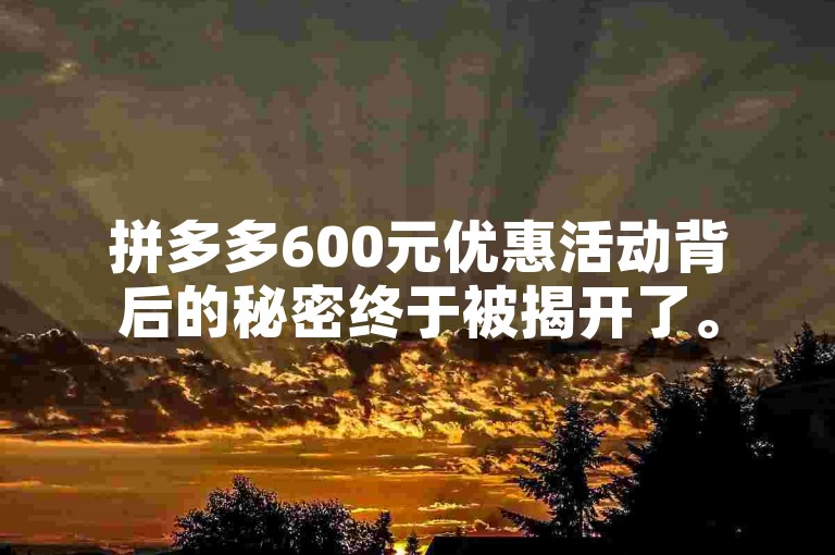 拼多多600元优惠活动背后的秘密终于被揭开了。