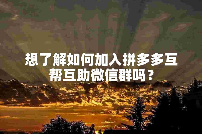 想了解如何加入拼多多互帮互助微信群吗？