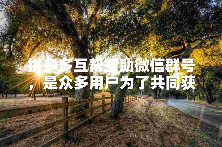 拼多多互帮互助微信群号，是众多用户为了共同获取优惠、分享购物经验而聚集的线上社群。