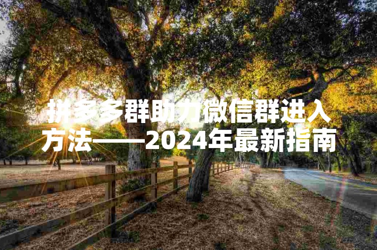 拼多多群助力微信群进入方法——2024年最新指南