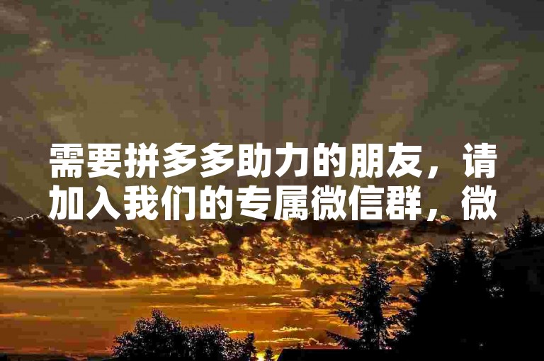 需要拼多多助力的朋友，请加入我们的专属微信群，微信号，XXXXXX。