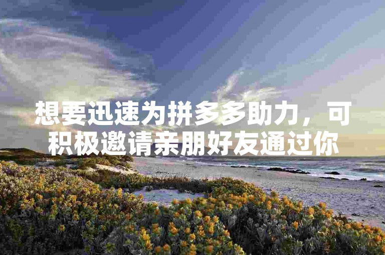 想要迅速为拼多多助力，可积极邀请亲朋好友通过你的助力链接进入活动页面，他们成功点击助力后，你就能快速获取助力进度。