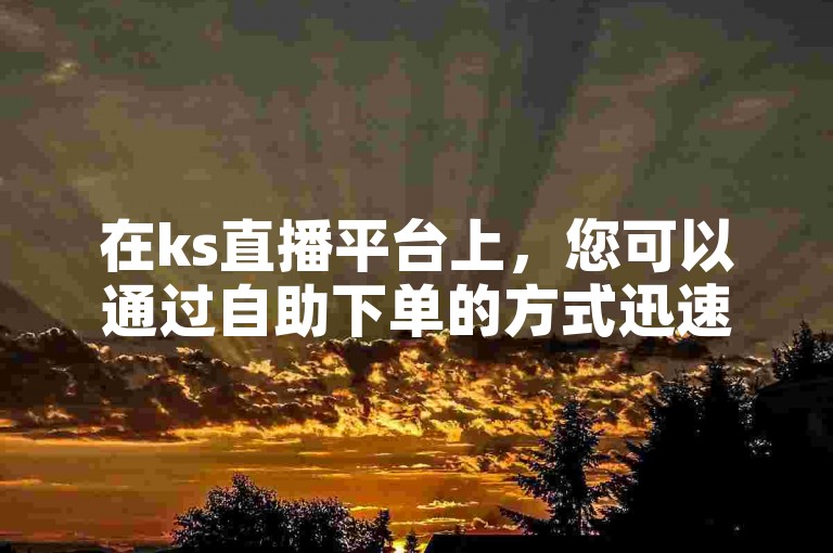 在ks直播平台上，您可以通过自助下单的方式迅速提升直播人气，让更多观众看到您的精彩内容。