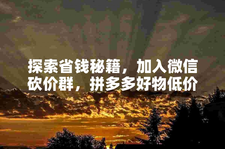 探索省钱秘籍，加入微信砍价群，拼多多好物低价带回家。