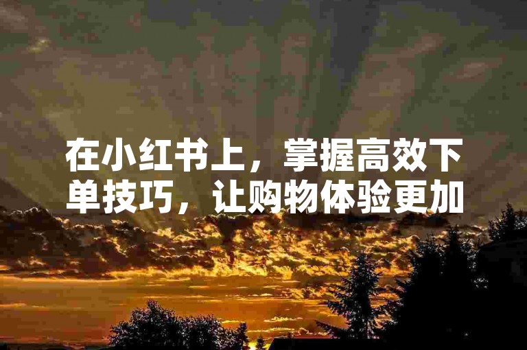 在小红书上，掌握高效下单技巧，让购物体验更加顺畅。