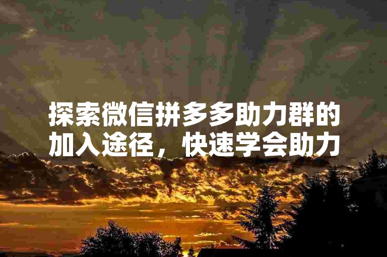 探索微信拼多多助力群的加入途径，快速学会助力技巧。