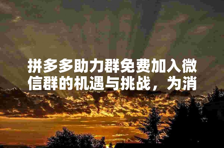 拼多多助力群免费加入微信群的机遇与挑战，为消费者提供了便捷的购物体验和社交互动平台。