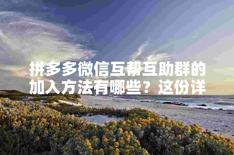 拼多多微信互帮互助群的加入方法有哪些？这份详细指南将带你轻松入群！