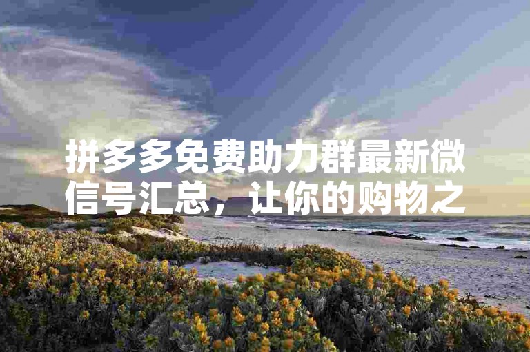 拼多多免费助力群最新微信号汇总，让你的购物之旅更加顺畅！